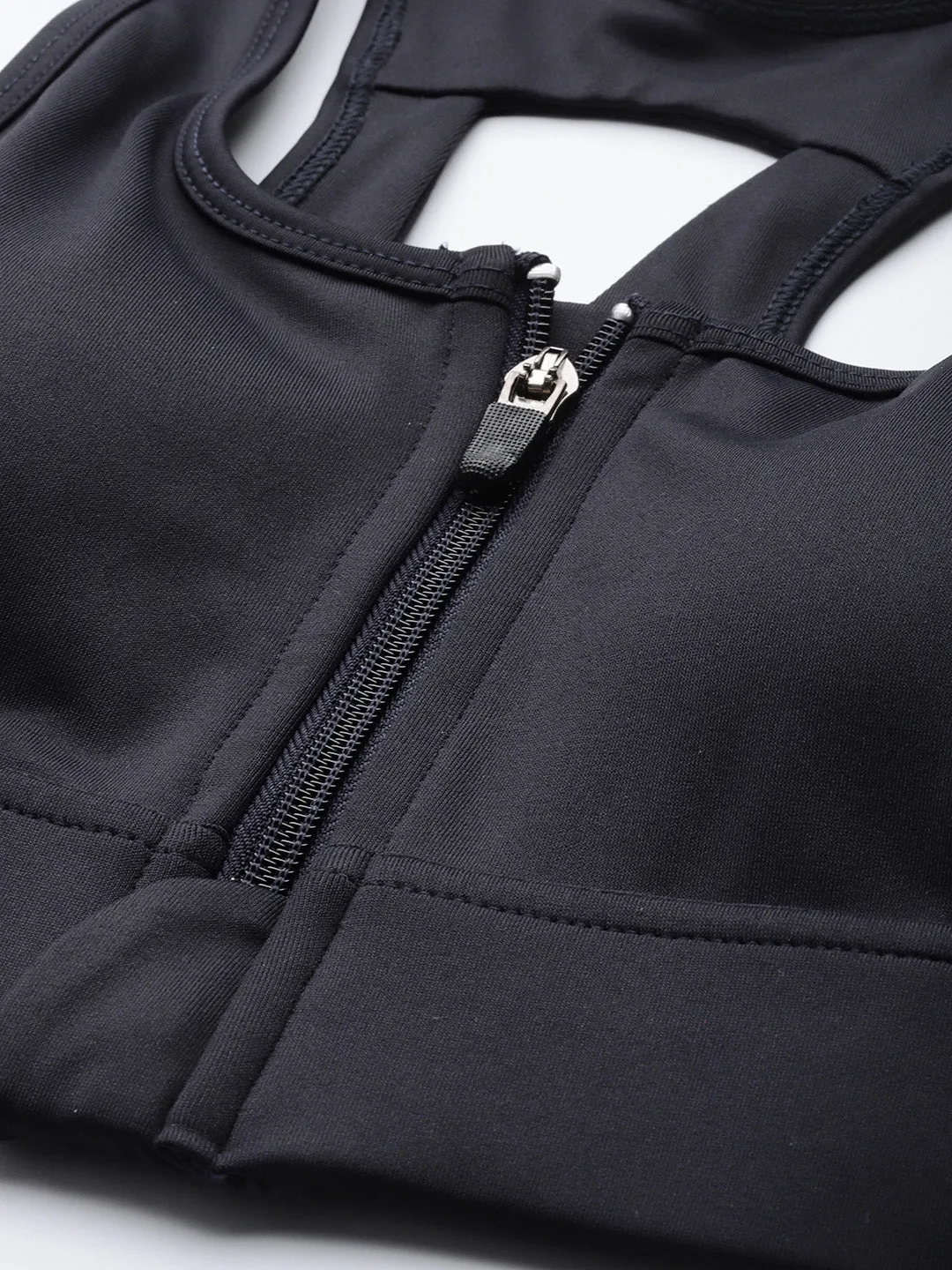 Women's detachable zip-up training Navy Blue sports bra