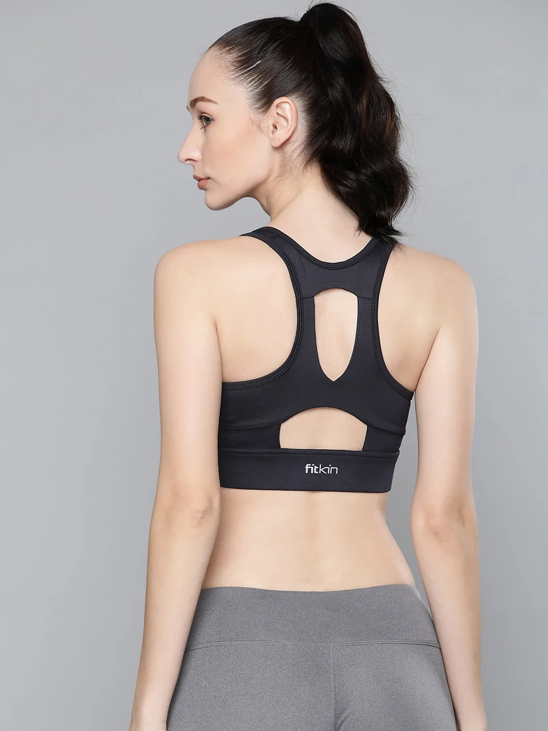 Women's detachable zip-up training Navy Blue sports bra