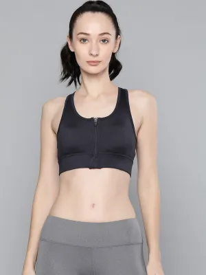 Women's detachable zip-up training Navy Blue sports bra