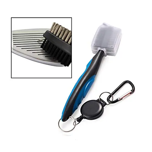 XinTan Tiger Golf Club Brush Groove Cleaner with Retractable Zip-line and Aluminum Carabiner Cleaning Tools (Blue)