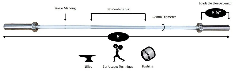 York Barbell Int'l. "Ultra-Lite" 6' Aluminum Bar - Olympic Training Bar