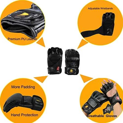 ZooBoo Punching Gloves, Half-Finger Boxing Fight Gloves MMA Mitts with Adjustable Wrist Band for Sanda Sparring Bag Training (One Size Fits Most)