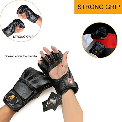 ZooBoo Punching Gloves, Half-Finger Boxing Fight Gloves MMA Mitts with Adjustable Wrist Band for Sanda Sparring Bag Training (One Size Fits Most)